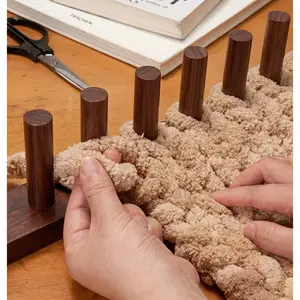 Walnut Color Wooden Loom for Chunky Blanket – 13” Refill Chunky Knitting Blanket Loom & Afghan Loom Kit – 3-in-1 Solid Wood Chunky Yarn Loom for DIY Blanket, Throws & Big Yarn Knitting Projects