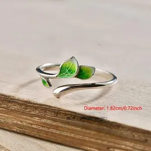 1pc Green Leaf Engagement Ring - Adjustable Color Costume Ring, Perfect for Everyday Wear, Ideal for Teenagers, Engagement Rings