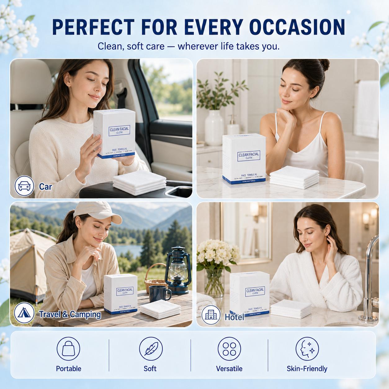 Disposable Face Towel - Soft Touch, Antibacterial, Gentle for Sensitive Skin, Makeup Remover & Skin Washing, Airtight Eco Box, 50 Sheets Per Unit, 1-4 Unit Options for Daily Beauty Care Users (Face Towel Disposable)