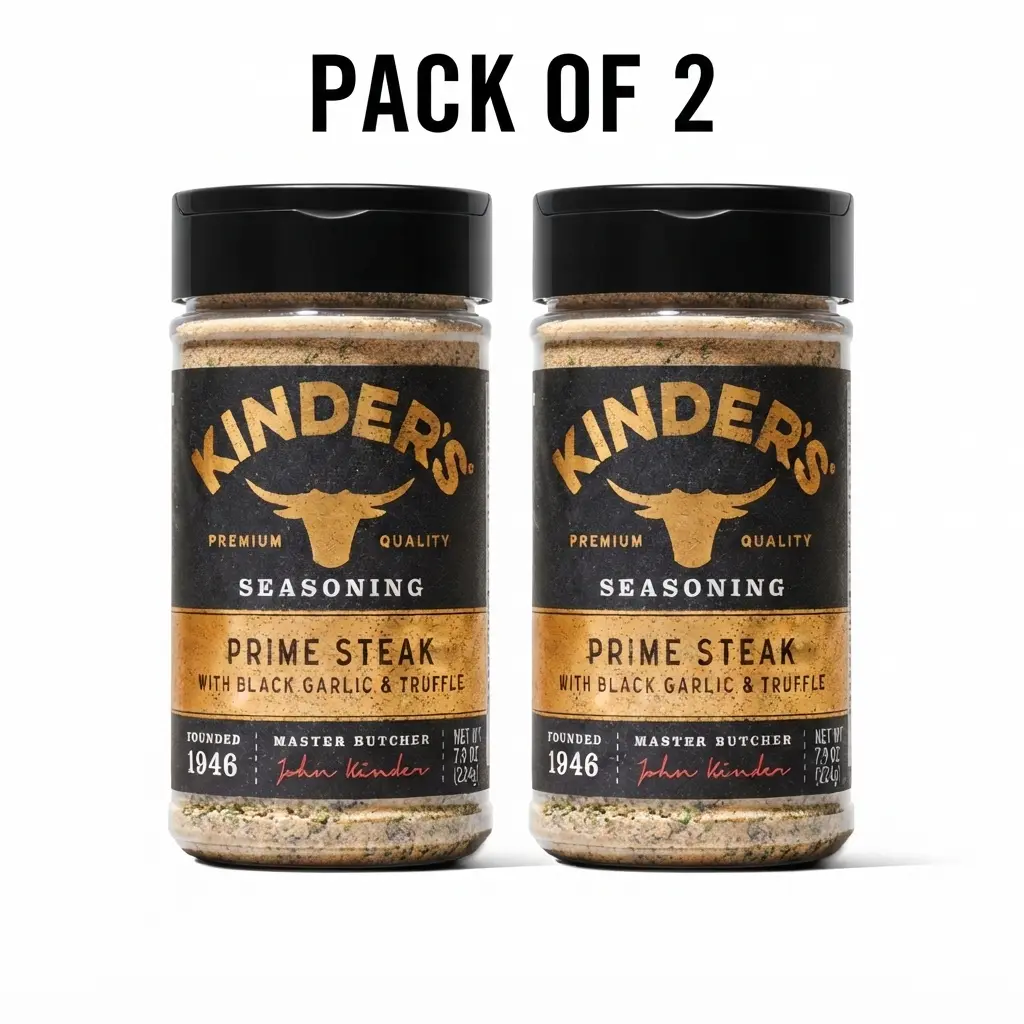 Pack of 2 Kinders Prime Steak with Black Garlic & Truffle Seasoning Jumbo 7.9 oz Bottles — Gourmet Steakhouse Rub, Gluten-Free, Non-GMO, No Added MSG
