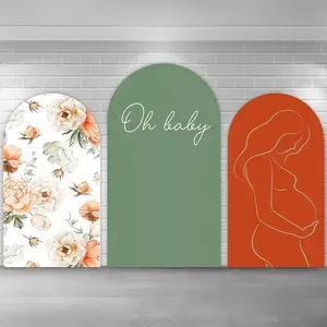 Oh Baby Floral Pregnant Silhouette Chiara Arch Covers Stretchy Backdrop – Sage Green & Terracotta Design, Perfect for Baby Shower & Maternity Photo Backdrop