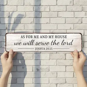 AS FOR ME AND MY HOUSE we will serve the lord - Vintage Style Street Sign - Aluminum Wall Art & Room Decor for Garage Bar Bedroom Farmhouse Home - 16" x 4" Rust Free Metal Poster