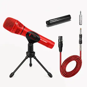 NILUNWEI YS-36D Dynamic Cardioid Directional Wired Vocal Microphone, 14ft XLR to 1/4in Audio Cable, Desktop Tripod, Extension Rod, Storage Bag (Red)