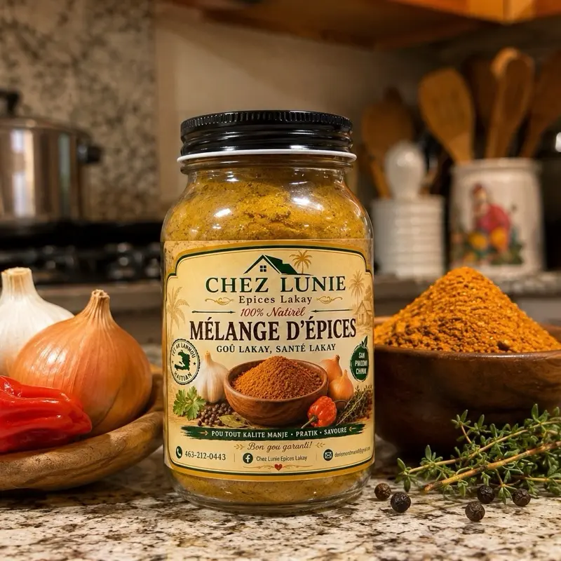 32oz  Haitian Seasoning,  CHEZ LUNIE – Epis Lakay   Bay manje w gou lakay ak Chez Lunie Epis Lakay! Fèt ak engredyan natirèl ak yon melanj epis espesyal pou bay tout plat ou yo yon bon sant ak yon gou ekstraòdinè.   100% Natirèl  San koulè atifisyèl