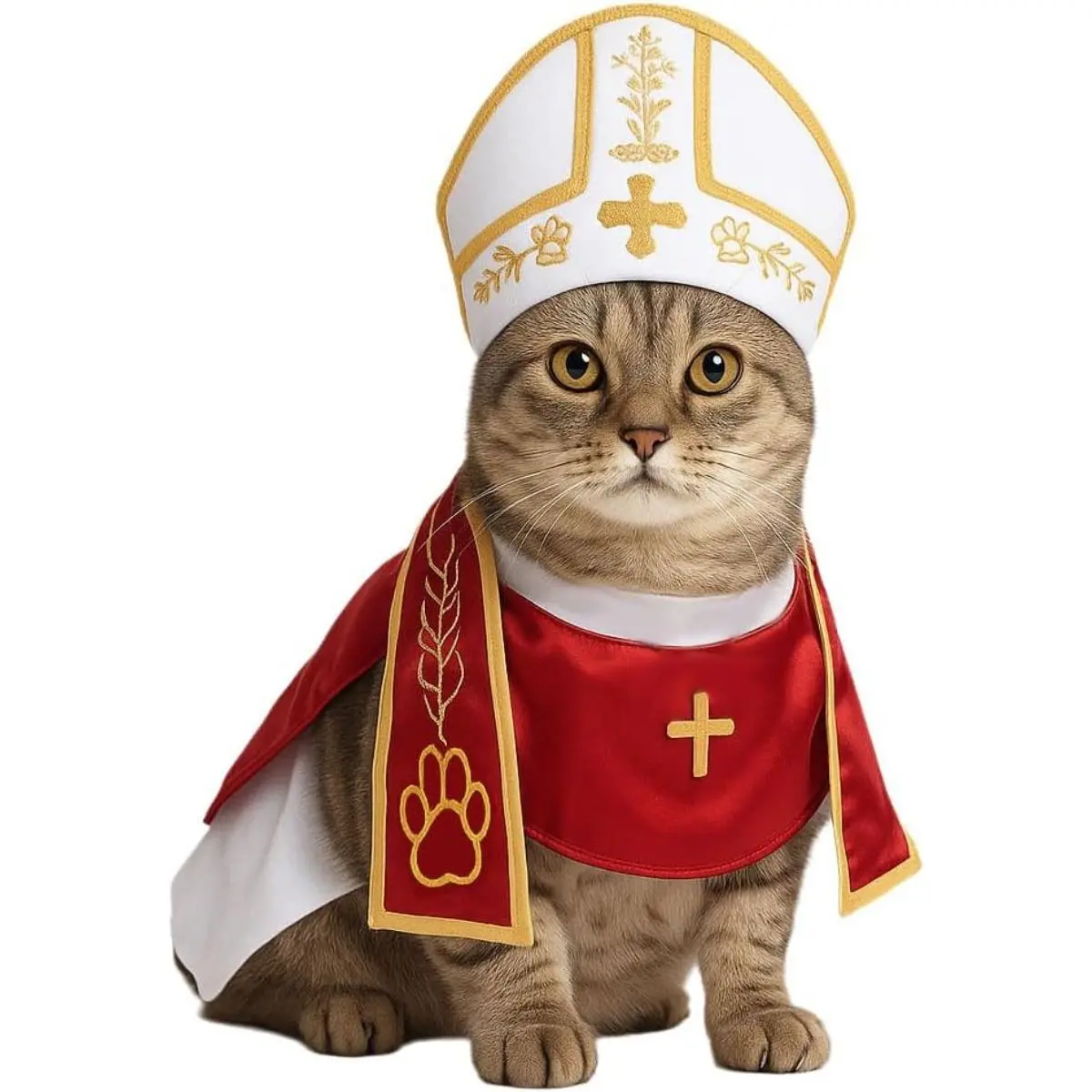 Small Polyester-Coral Fleece Pope Hat Pet Costume, Elastic Top for Cats-Dogs, Washable Easy-to-Care Mini Craft Garment with Animal Print, Comfortable Durable Design