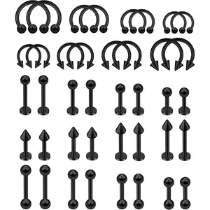 40Pcs 16G Lip Rings Surgical Steel Snake Bite Jewelry Labret Monroe Barbell Daith Tragus Helix Piercing Nose Septum Jewelry for Women Men 6mm/8mm/10mm/12mm