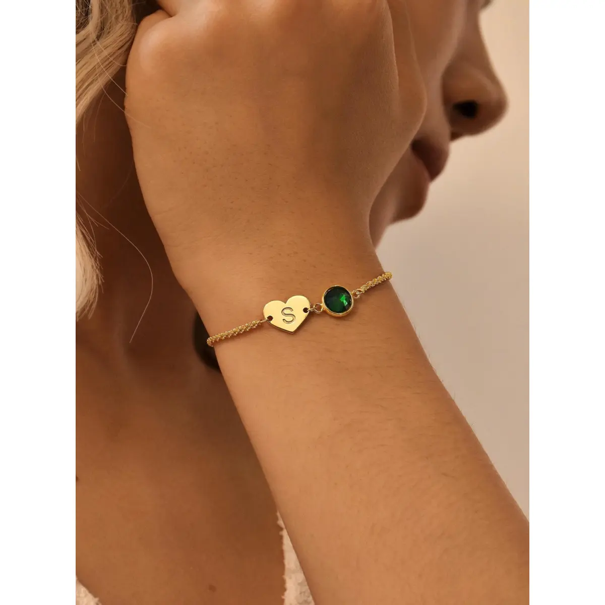 Initial Heart Birthstone Bracelet, Personalized Heart Charms Bracelet,Engraved Heart Bracelet,Letter Bracelet,Couple Bracelet,Christmas Gift