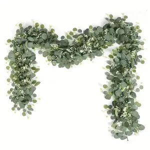4pcs 180cm Artificial Eucalyptus and Willow Vine with Flowers, Multifunctional Leaf Wreath for Wedding Decoration