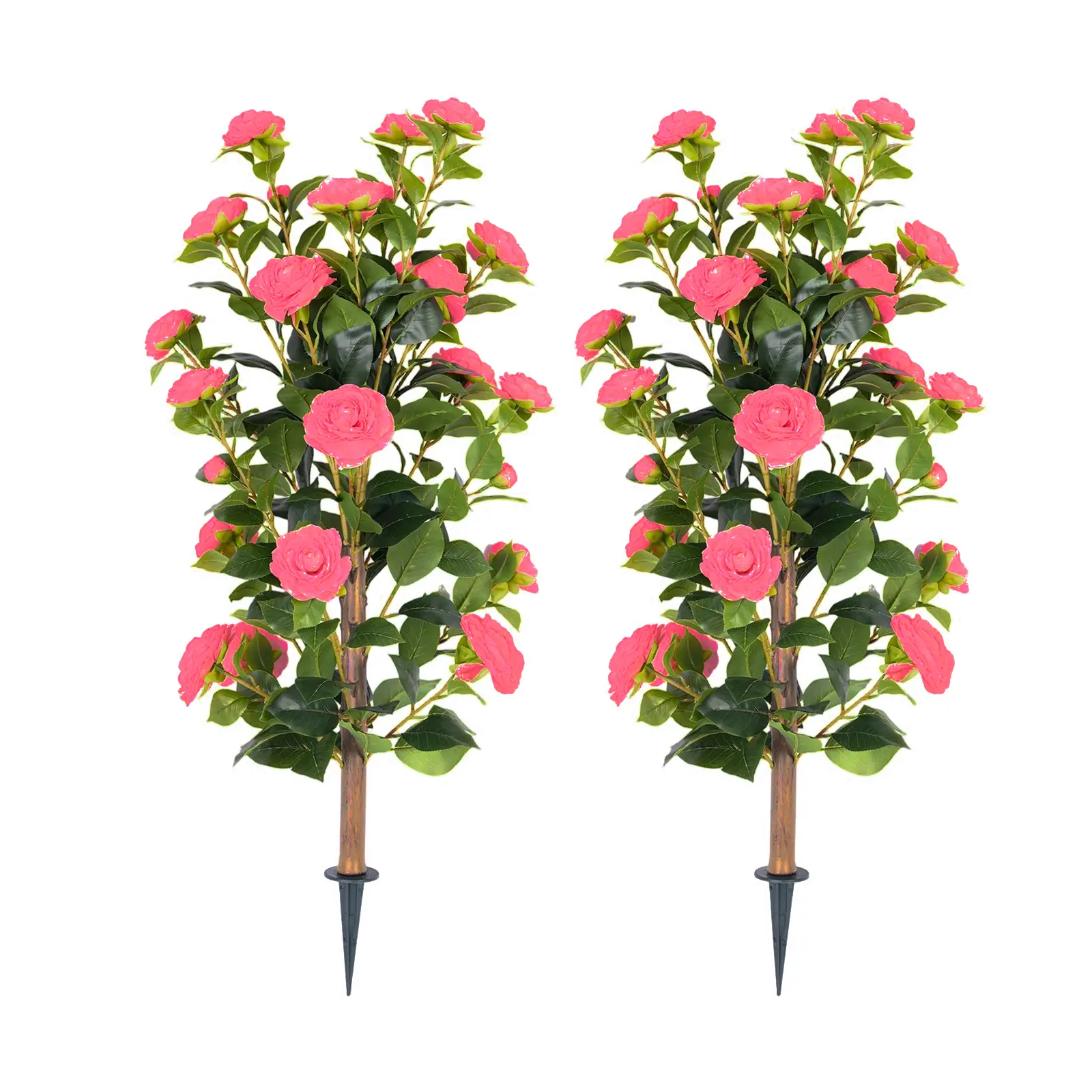 DLD 36" Artificial Camellia Tree with Ground Spike, 2Pack PINK Faux Camellia Flower UV Resistant Floral Blooming Bush for Indoor Outdoor Wedding Front Door Porch Garden Backyard Garden Artificial plant