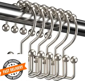 Set of 12 Nickel Shower Curtain Hooks – Rust-Resistant Metal with Double Glide Design for Smooth Operation on Shower Rods and Curtains
