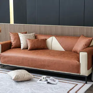 BEKRVIO-Vintage Leather Look Square Sectional Sofa Slipcover Water Resistant Non-Slip Couch Cover Furniture Protector for Dogs, Cats, Kids & Pets