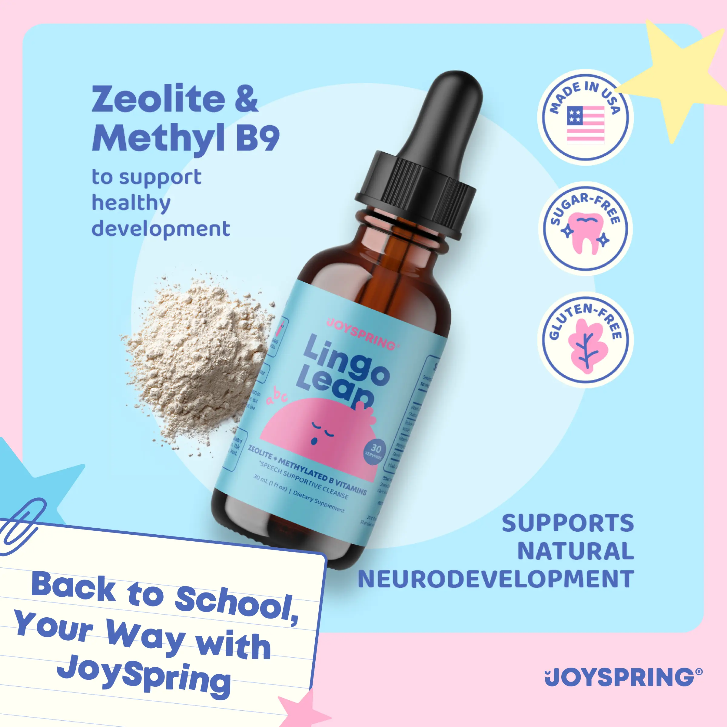 JoySpring Lingo Leap B9 + Methyl B12 – Methylated Vitamins, 30 Servings