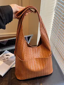 Retro woven style shoulder tote bag, can be used as a handbag crossbody bag, stylish  simple   versatile shoulder bag, niche design, a variety of colors to choose from, suitable for daily commuting, shopping, dating, etc., Pu tote satchel, Cross Body Bags