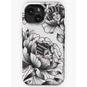 Peony Ladies Vintage Style Traditional Flash Tattoo Phone Case for Samsung s24 ultra and iPhone 17, 16, 15, 14, 13, 12, 11 Pro Max, X, XR, XS Max, 8, And 7 Plus,screen protector,fidgets Durable Protection Compatible with Samsung Galaxy S25