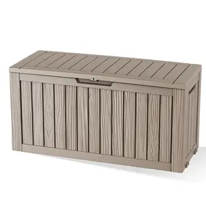 75 Gallon Resin Deck Box, Lockable Patio Outdoor Storage Box for Furniture, Garden Tools and Tools Storage, Waterproof Outside Storage Boxes - light coffee