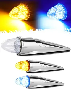 Partsam Cab Light, 1Pc 30 LED Dual Color Chrome Torpedo Cab Marker Roof Running Top Light, Heavy Duty International Truck Replacement, for  /Peterbilt/Freightliner/Mack (Amber/Blue)