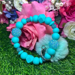 Sea gaze wristlet keychain color scheme turquoise and  bling beads made with wire