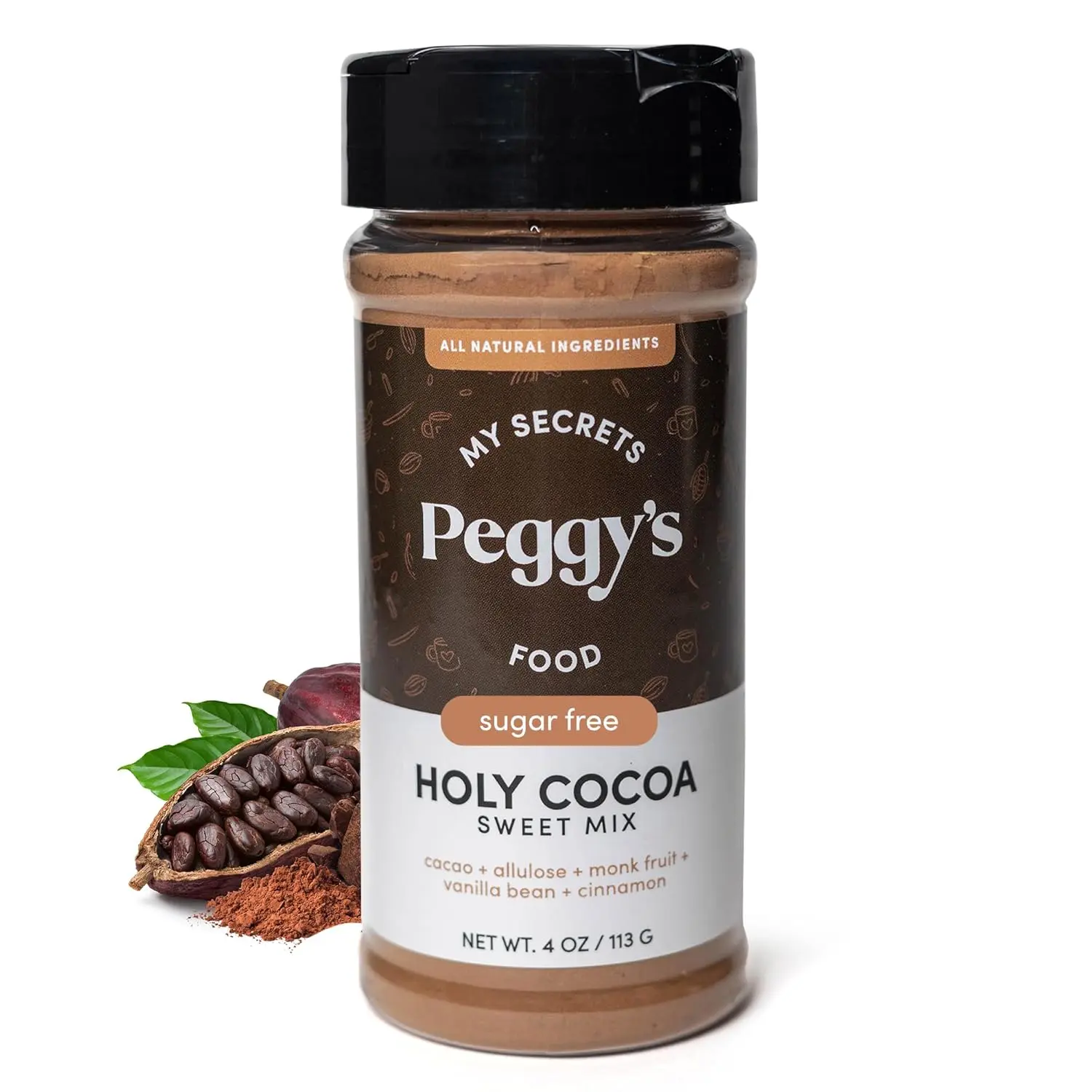 My Secrets Peggy's Food Holy Cocoa Powder — 100% Natural Unsweetened Cocoa, Non-Alkalized, Vegan, Keto-Friendly — for Coffee, Baking & Smoothies