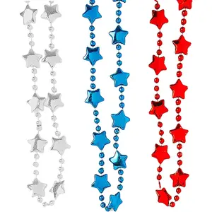 4E's Novelty 72 Patriotic Beads Necklaces (72 Pack) Bulk Star Shaped for 4th of July, Perfect party favors and accessories for Kids and Adults