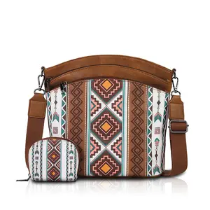 Bohemian Crossbody Bag for Women, Vintage Ethnic Aztec Pattern, Adjustable Strap, Zipper Closure, Polyester Lined, Retro Western Style Shoulder Purse
