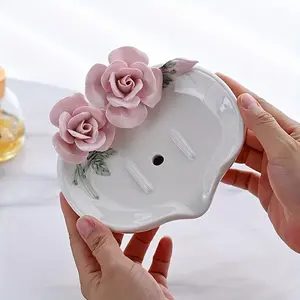 Ceramic Hand-Formed Rose Flower Soap Dish for Home Use, Bathroom Sink Soap Holder, Soap Dish, Soap Holder