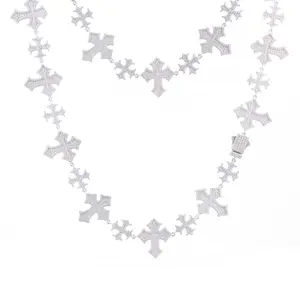 【#N241】S925 Sterling Silver Cross Synthetic Moissanite Necklace, Shining Cross Necklace Trendy Hip-hop Rap Suitable for Men and Women Jewelry Gifts