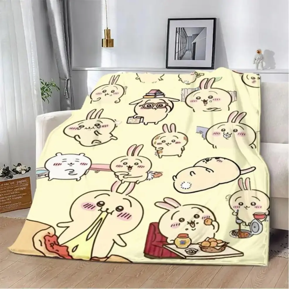 Cute Cartoon Chiikawa Printed Flannel Throw Blanket,Baby blankets and adult blankets Premium Flannel Material Warm Soft Comfortable Blanket, Multi‑Use for Picnic Home Travel Bed Sofa Office Camping Decor, Viral Kawaii Fan Must‑Have, Perfect Mother's Day