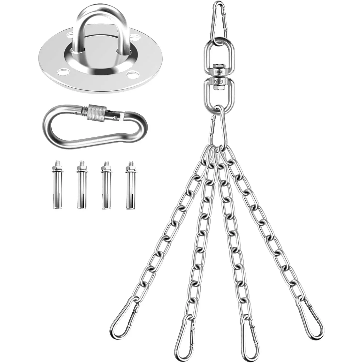 360 Rotation Heavy Bag Chain, Punching Bag Hanger With Stainless Steel Swivel Chain and 4 Snap Hooks, Mount for Hammock, Gym Swing, Yoga Swing, Trapeze
