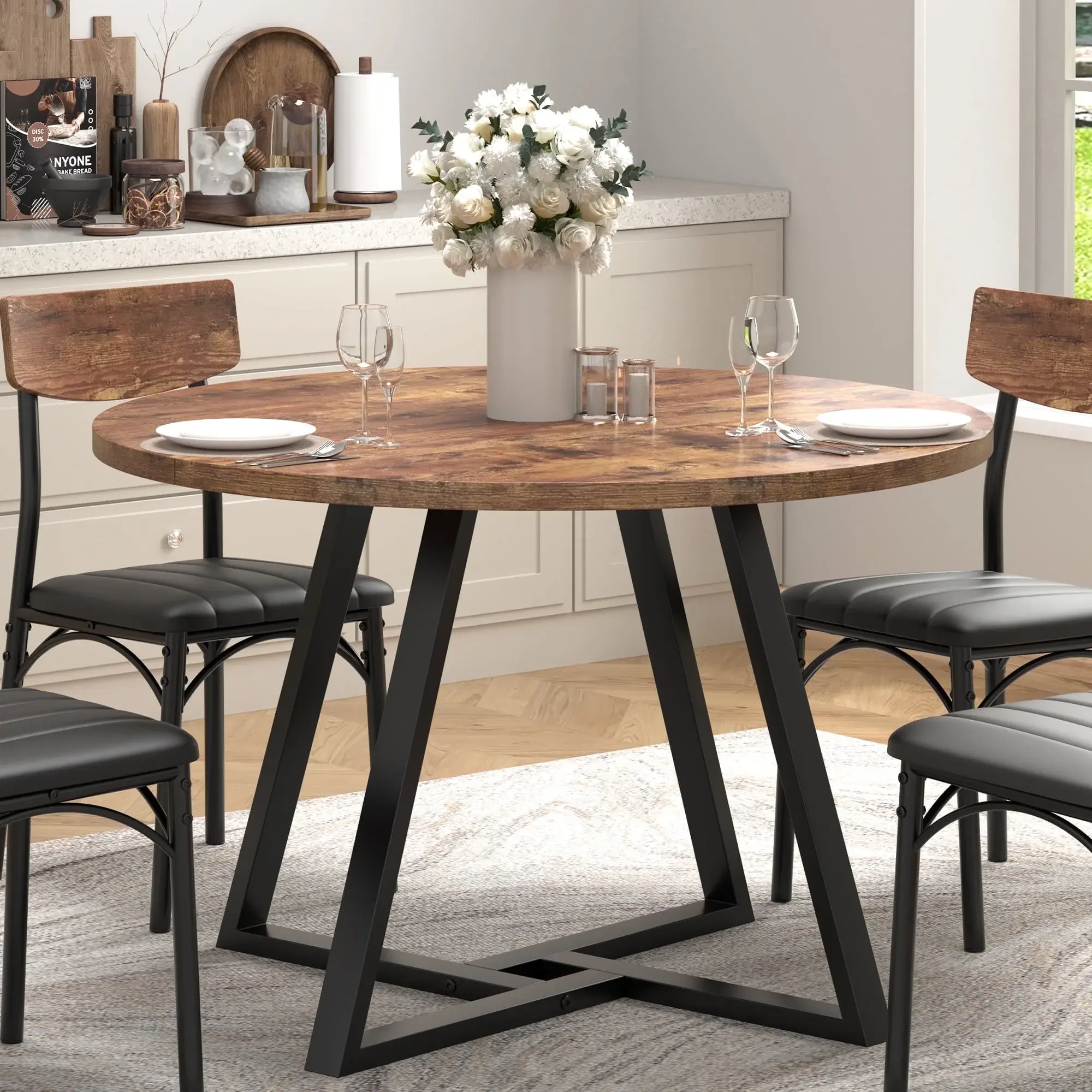 Anyact 42 Inch Rustic round Dining Table, Circle Dining Table for Dining Room, Home(Only Table) Nifamembo