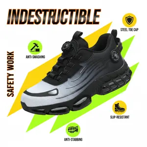 Breathable Mesh Work Sneakers Men's Durable Anti-Slip Safety Shoes Steel Toe Protection Comfort Fit All Seasons Casual Striped Design Elastic Closure Non-Slip EVA Sole Puncture Proof
