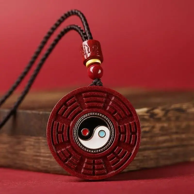 Rotatable Yin-Yang Cinnabar Amulet Necklace
