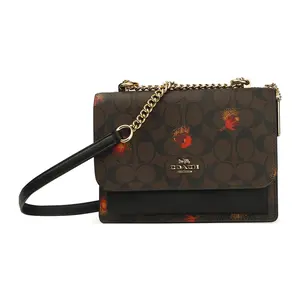 COACH Klare 21 Floral Snap-Clasp Crossbody Bag for Women, Coated Canvas and Leather, Brown and Black Print