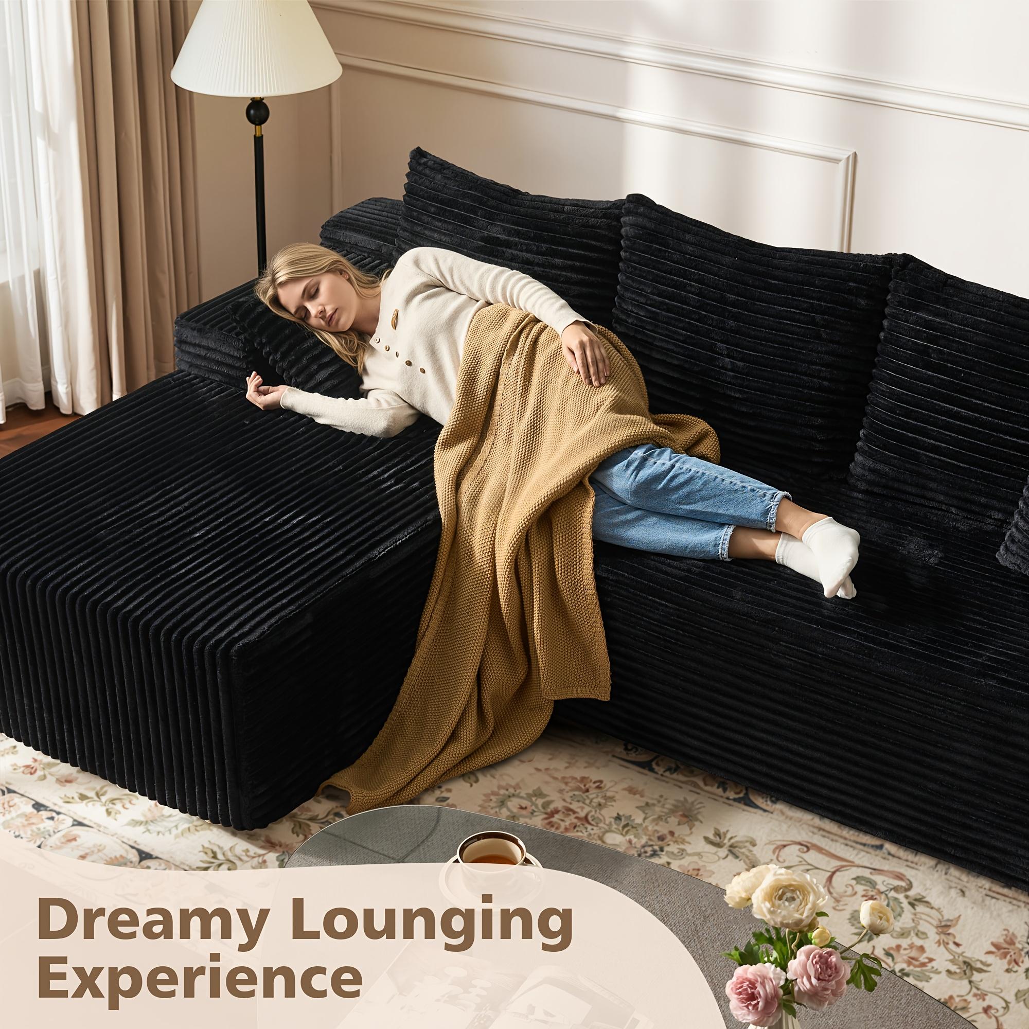 Extra-large Living Room Sectional Sofa, L-shaped Couches Set-(Chaise Lounge + Armchair), Frameless Modular Sofa with Plush Fabric And Foam Filling, Comes with 3 Backrests And 2 Small Cushions, some Color Options, No Asembly Required cloud couches