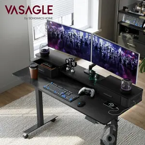 SONGMICS HOME VASAGLE Electric Standing Desk with Drawers and Wheels, Sit Stand Desk with Built-in Power Strip, Adjustable Height, for Home Office