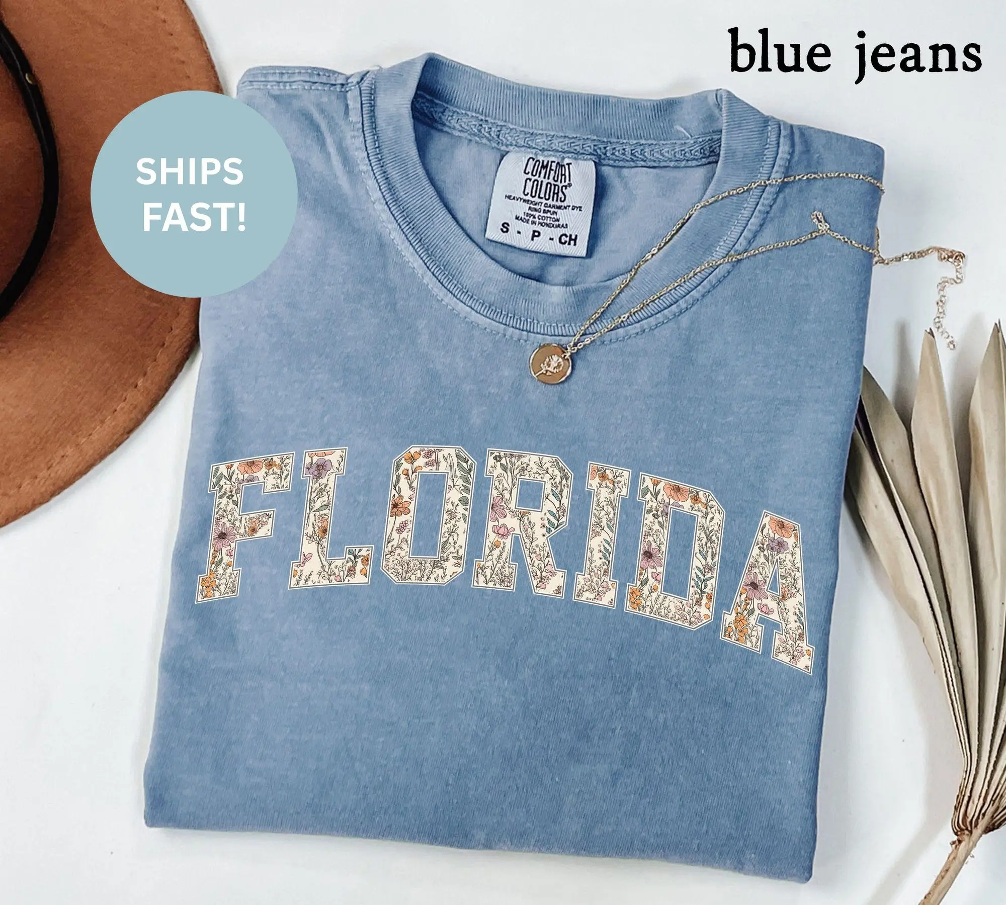 Floral Florida Shirt Vintage Floral Print Comfort Colors Shirt Cute Summer Florida Beach Clothes Florida Game Day Florida Travel College Tee