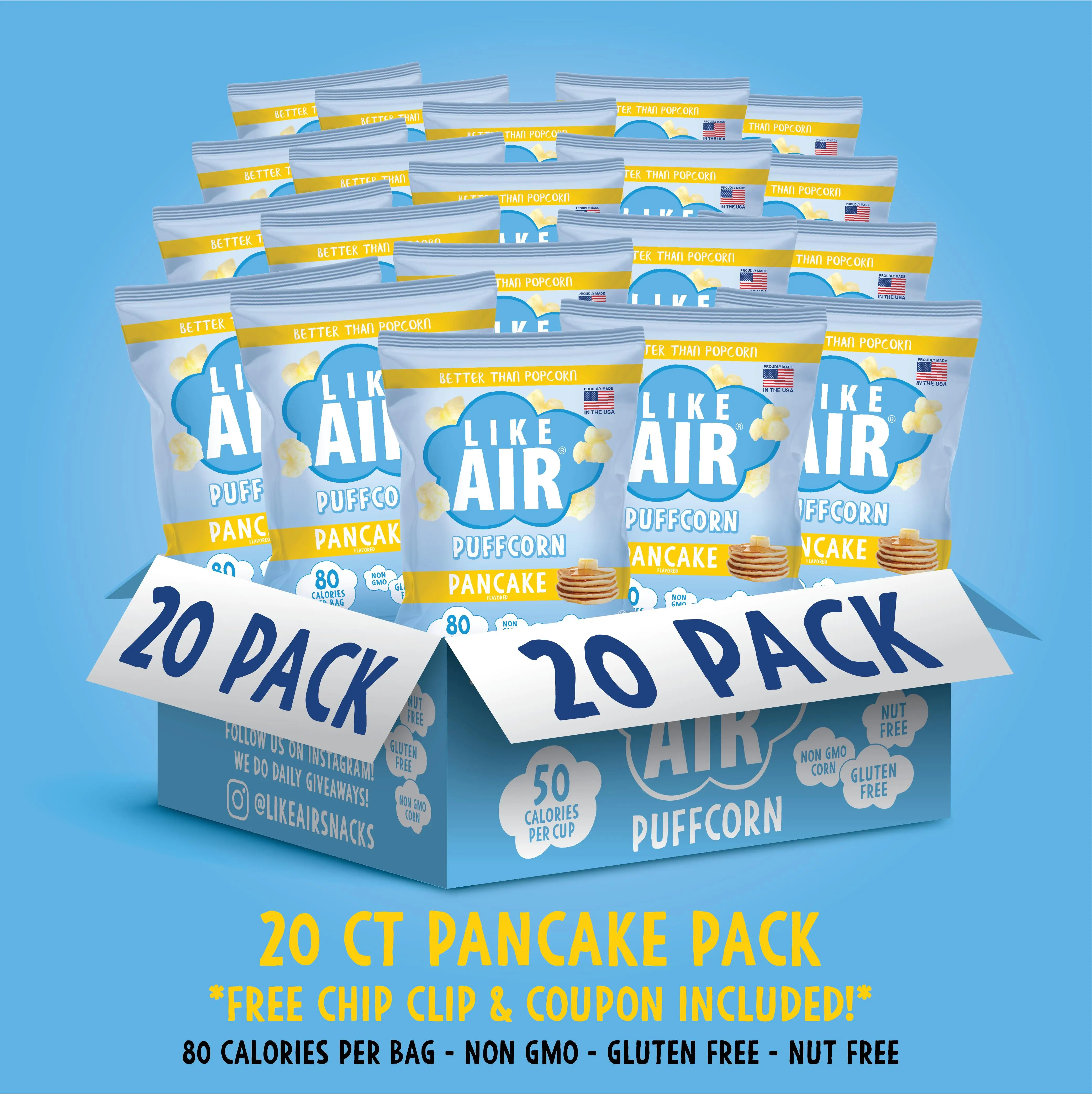Pancake Puffcorn Single Serve - 20 bags - Like Air Puffcorn