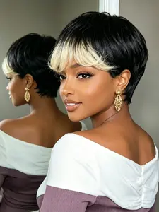 6 Inches Short Pixie Cut Human Hair Wigs for Women, Short Bob Wigs with Bangs, Natural Look, Easy to Style