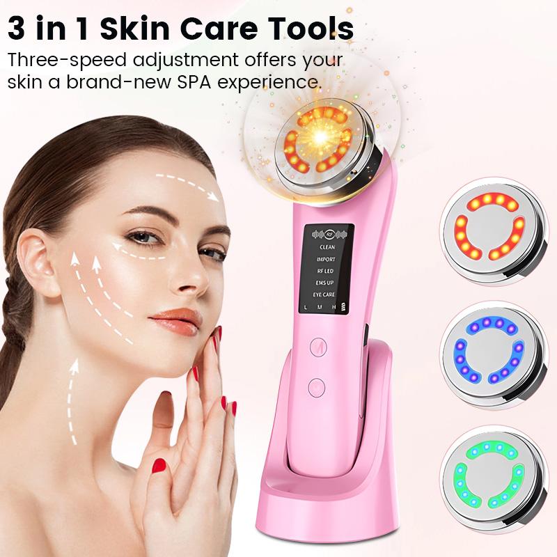 M80B Multifunctional Skincare Device, EMS, Vibration, 3 Color LED Lights (Red, Green, Blue), Heated Massage, 3 Intensity Levels, 5 Modes for Deep Cleansing, Skin Nourishment, Firming, and Eye Care