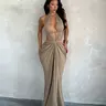 Shimmering Ribbon Vacation Cutout Dress, Elegant Hollow Out Design, Perfect for Summer Parties, Chic and Comfortable Evening Wear