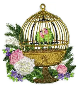 Nature Weaved in Threads, Amazing Birds Kingdom [Lovebirds with Cage ] [Custom and Unique] Embroidered Iron on/Sew Patch (5.28" x 4.85") [Made in USA]
