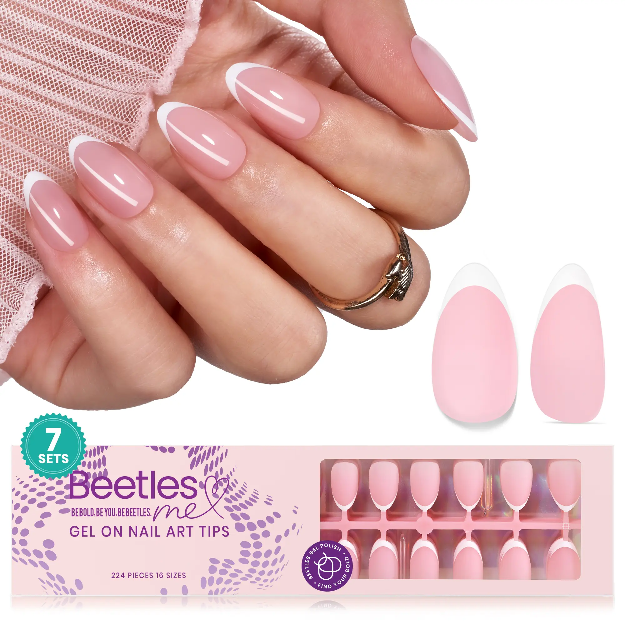 224Pcs Short Almond Pink Micro French Tips