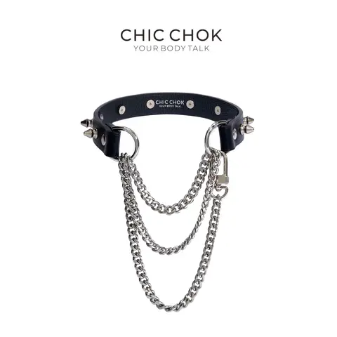 Unisex Reversible Adjustable Leather Choker Necklace - 14.5-17.3 Inches, Imported Durable Leather, Multi-Layered Chain, Gold/Silver Distinctive Spike Embellishments, Heart Accent, Elegant Daily Elegance Accessory, Gothic Punk Emo Costume Jewelry
