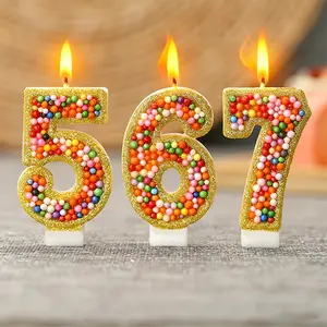1pc Gold-edged rainbow bead 0-9 number candles Ornaments for anniversaries, birthday cakes, parties, photography, and other special occasions. Ideal for dining tables, living rooms, weddings, cake decorations, and indoor use. Lightweight