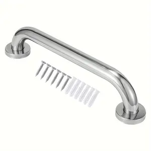 4pcs Stainless Steel Shower Grab Bars - 12" Non-Slip Bathroom Handrails with Polished Finish, Smooth Curved Design for Elderly, Seniors & Pregnant Women, Easy Installation
