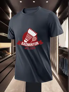 Sports Casual Style Badminton Club Printed Short Sleeve T Shirt for Daily Sports Training and Team Activities