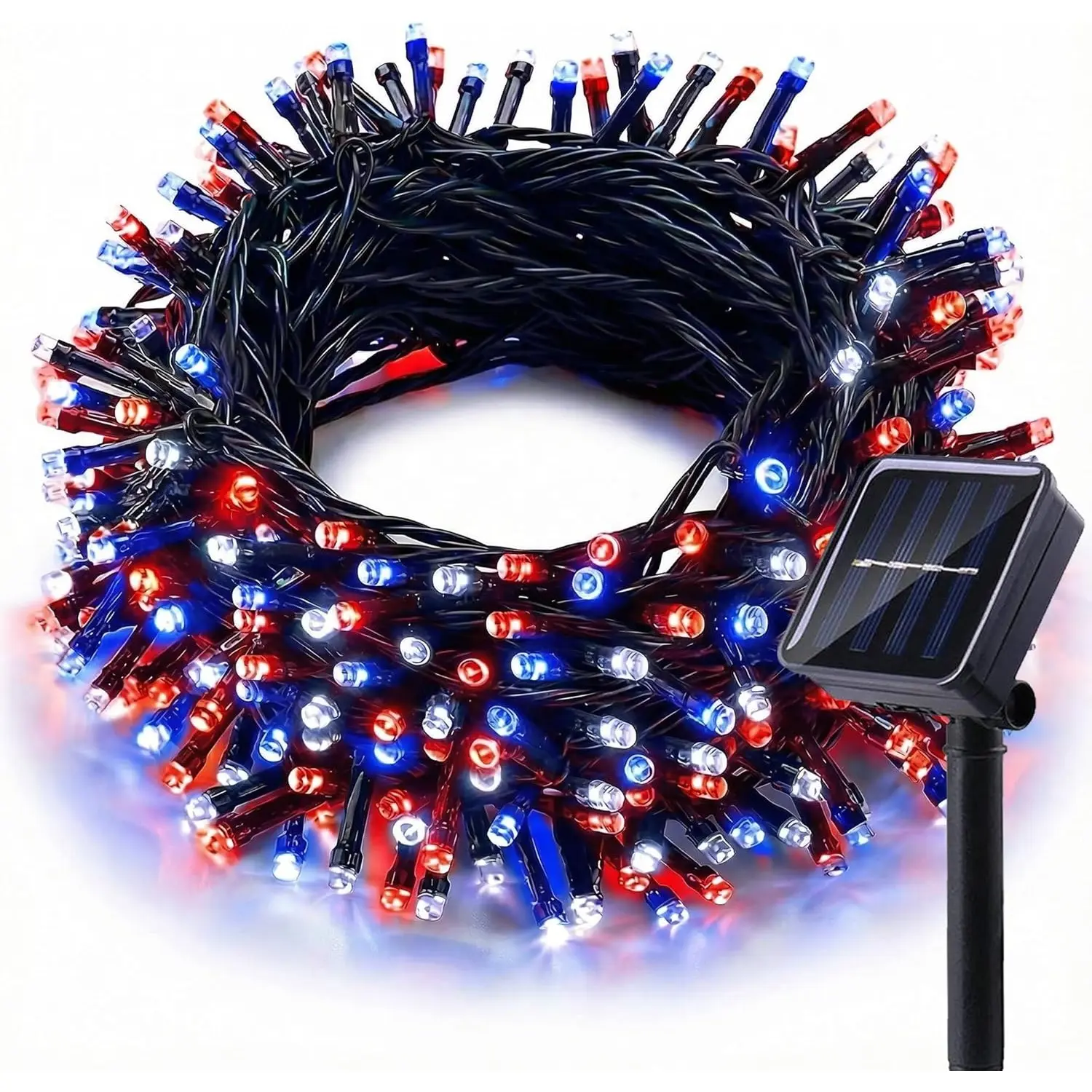 Solar Red White Blue String Lights 33FT 100LED Patriotic Light with 8 Modes Waterproof Solar Powered Outdoor Lights for 4th of July Memorial Day Independence Day Garden Patio Party Decor