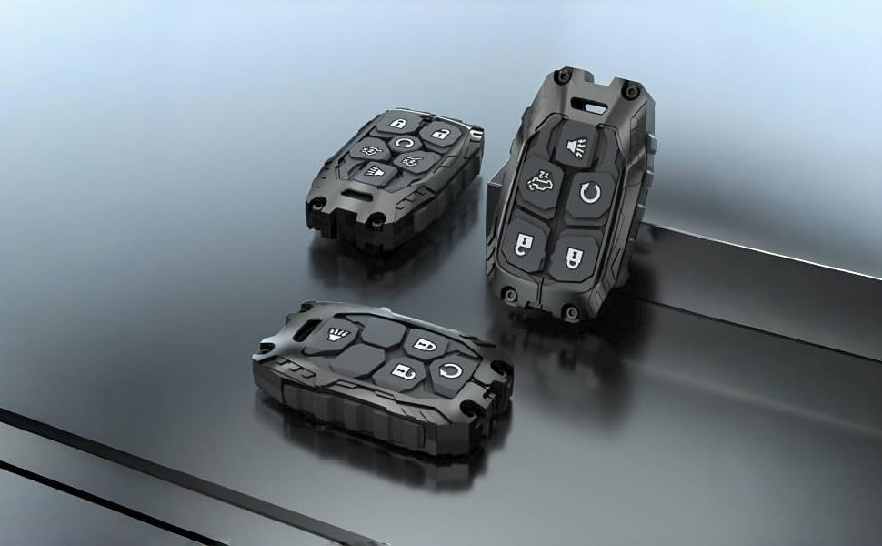 Heavy Key Fob Cover Case Protector for GMC, Keychain, Accessories for 2023 2022 2021 2020 2019 GMC Sierra, Chevy Silverado 1500 2500HD 3500HD (Type-B 5 Buttons)