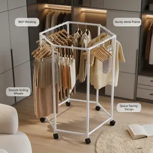 "Hexagonal Metal Clothing Rack" Space-Saving Dorm Organizer Laundry Hangable - Storage Organization & Room Decorations | Girly Apartment Decor Cool Stuff For Room