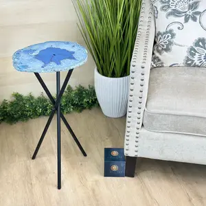 Blue Agate Side Table on Black Metal Base, 24.9" Tall #1342BL-002