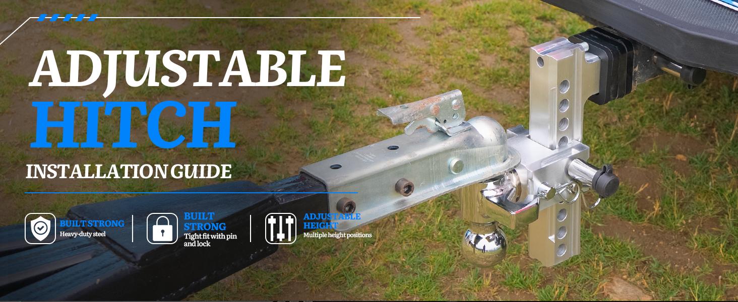 Adjustable Trailer Hitch - Fits 2.5" Receiver, Tri-Ball Mount & Hook (1-7/8", 2" & 2-5/16"), 8" Drop/Rise Tow Hitch, Aluminum Heavy Duty Truck Hitches for Trailer, 12,000 LBS GTW, Slivery